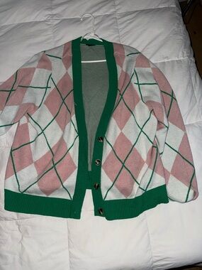 torrid Pink, White & Green Argyle Button-Front Cardigan